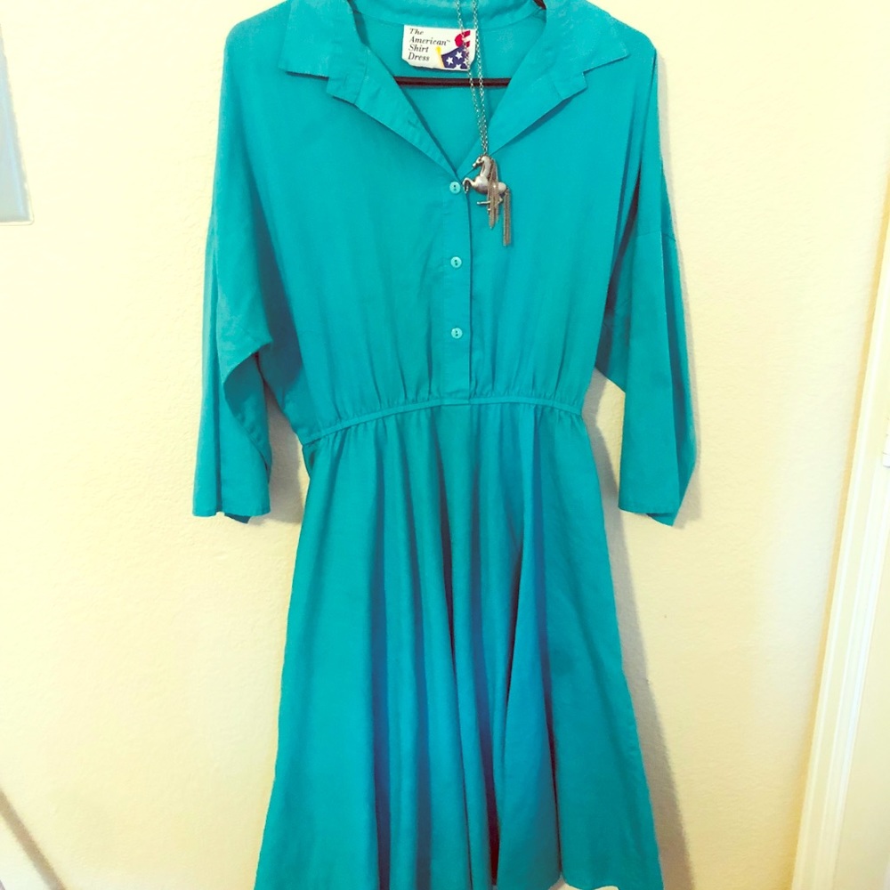 Vintage Teal Shirt Dress